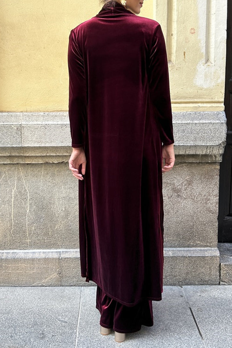 Isabel | Casual solid color cardigan with slit and long sleeves, two piece