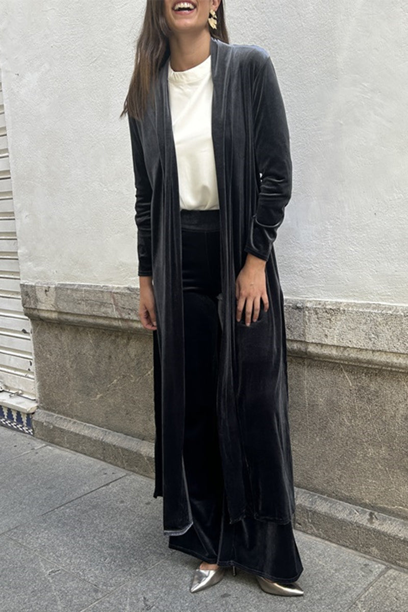 Isabel | Casual solid color cardigan with slit and long sleeves, two piece