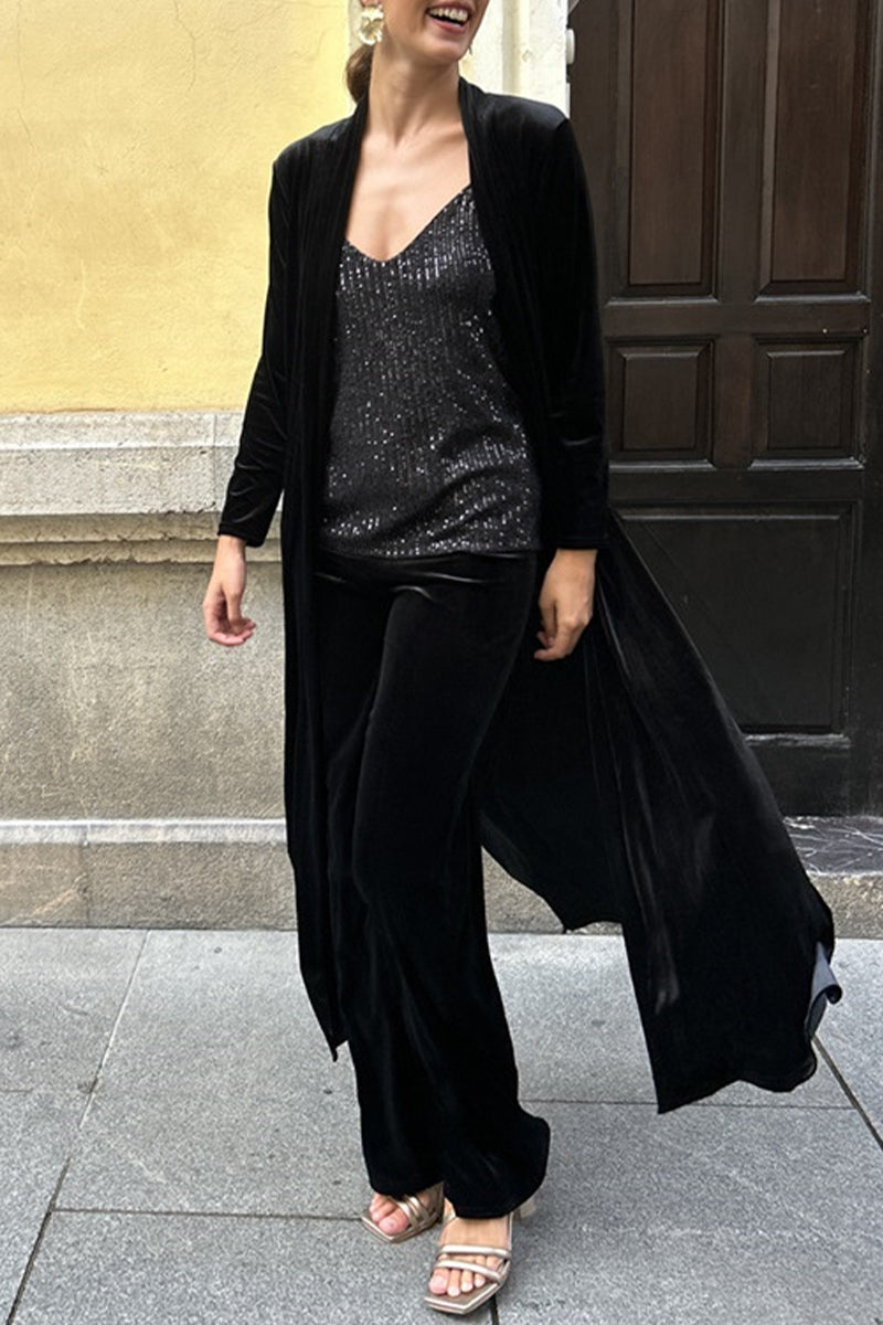 Isabel | Casual solid color cardigan with slit and long sleeves, two piece