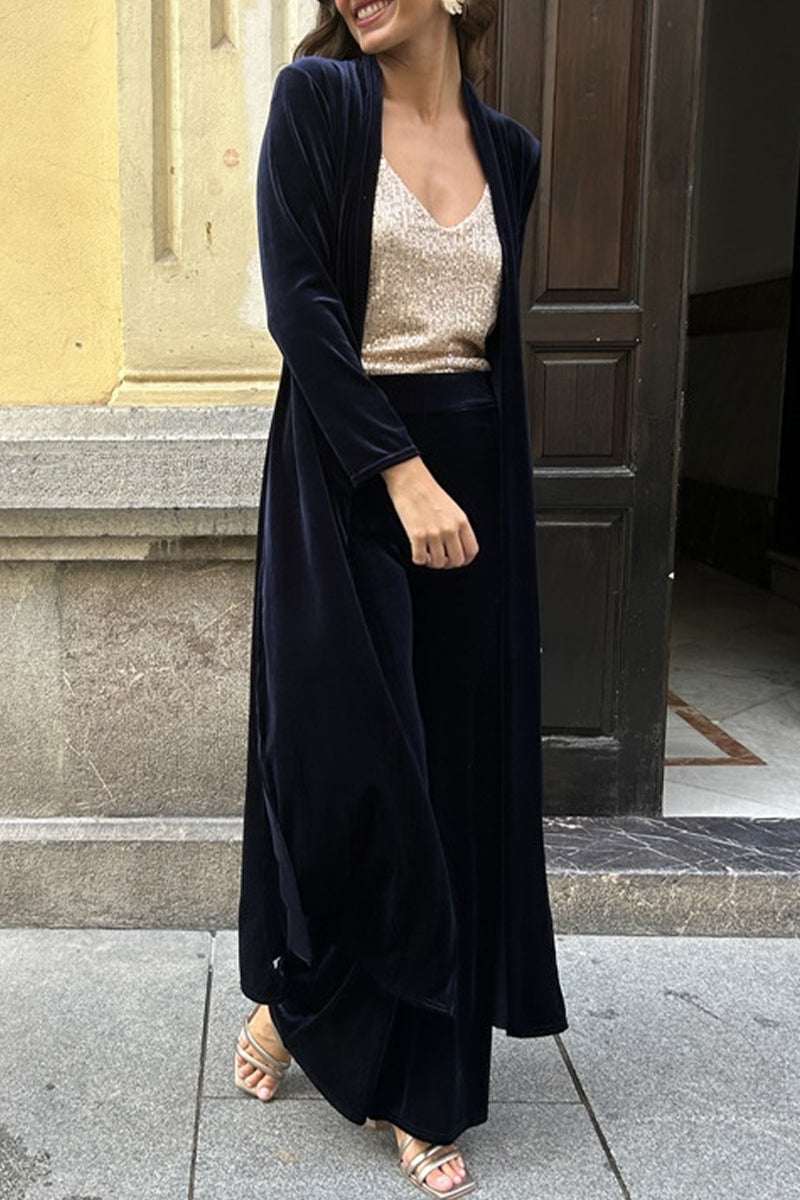 Isabel | Casual solid color cardigan with slit and long sleeves, two piece