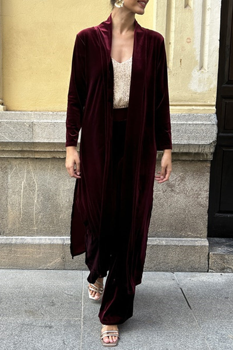 Isabel | Casual solid color cardigan with slit and long sleeves, two piece