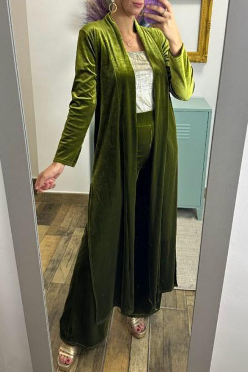 Isabel | Casual solid color cardigan with slit and long sleeves, two piece