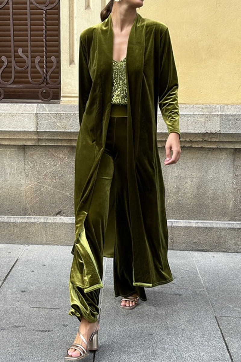 Isabel | Casual solid color cardigan with slit and long sleeves, two piece