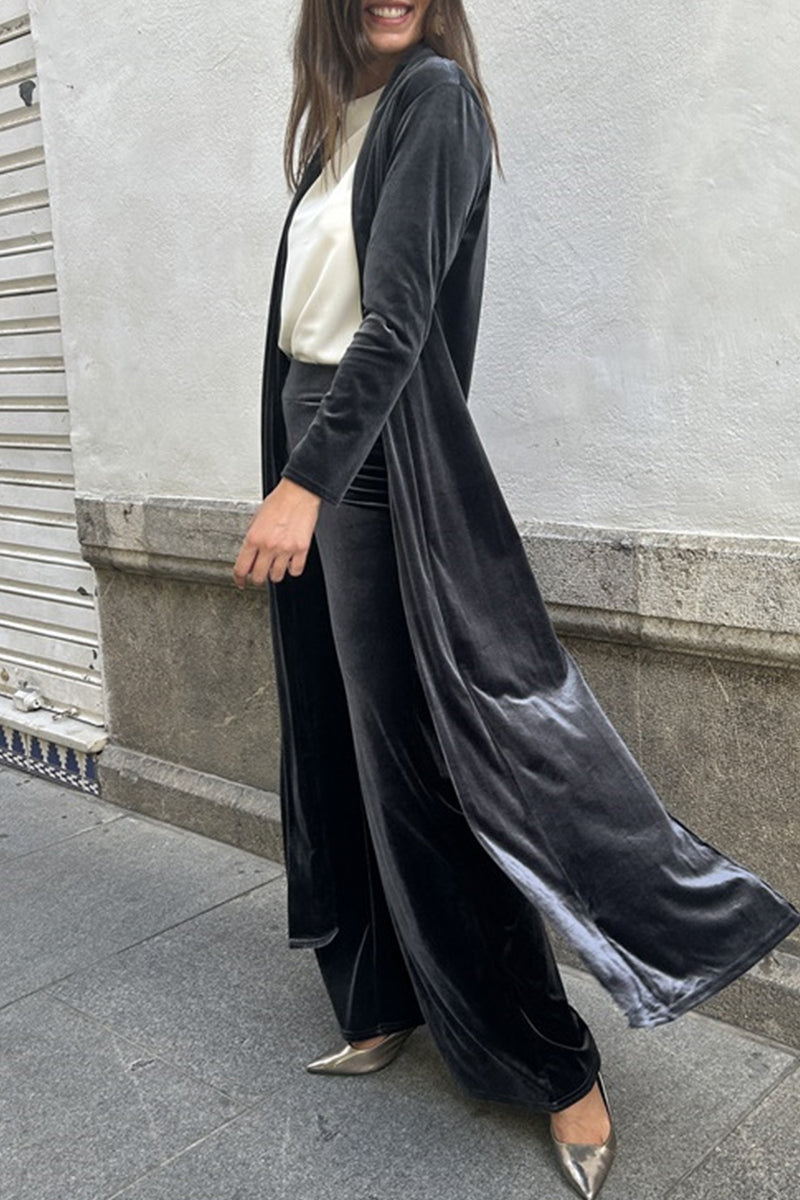 Isabel | Casual solid color cardigan with slit and long sleeves, two piece