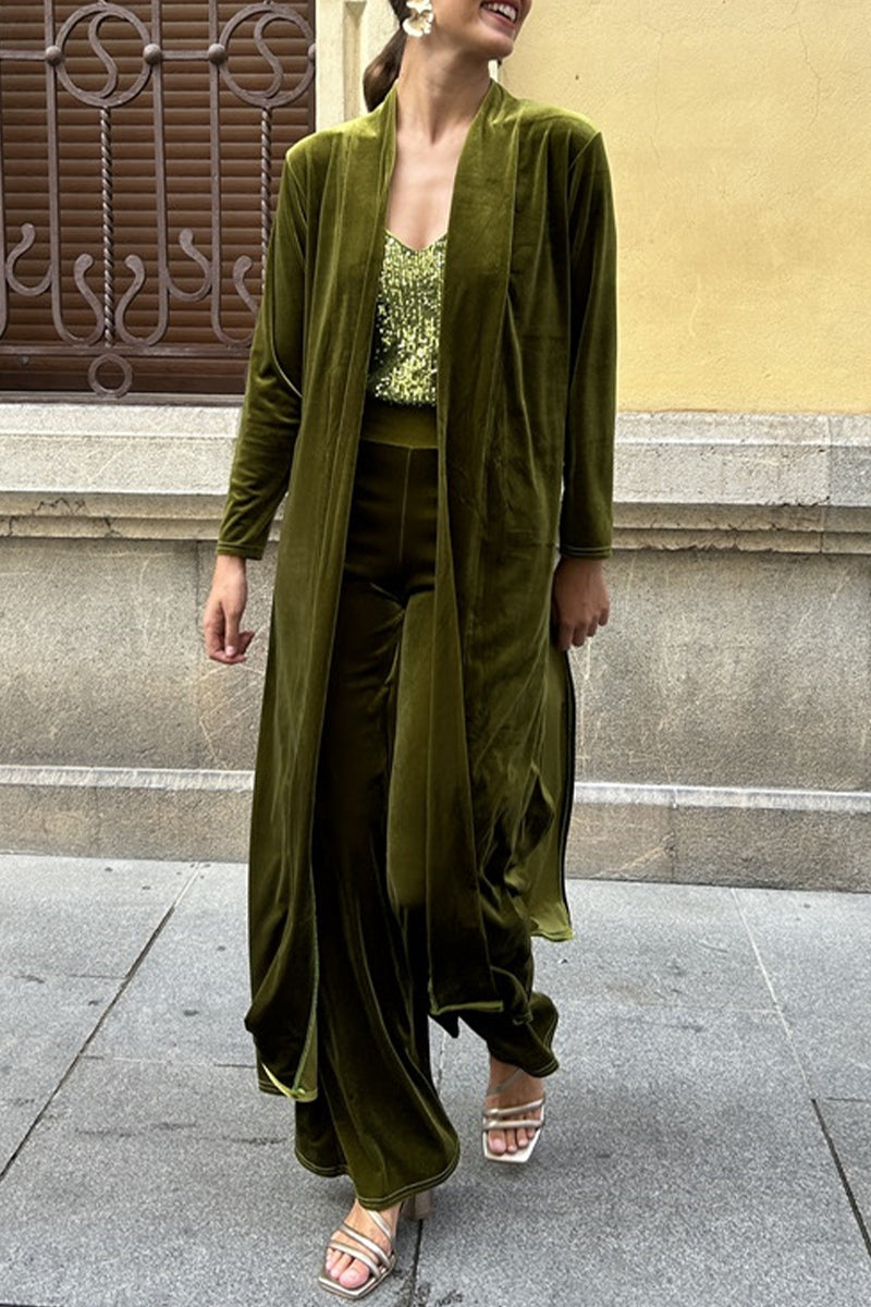 Isabel | Casual solid color cardigan with slit and long sleeves, two piece