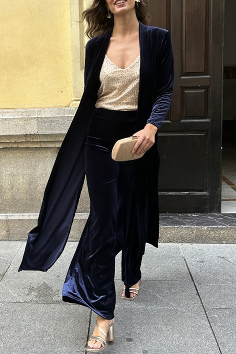 Isabel | Casual solid color cardigan with slit and long sleeves, two piece