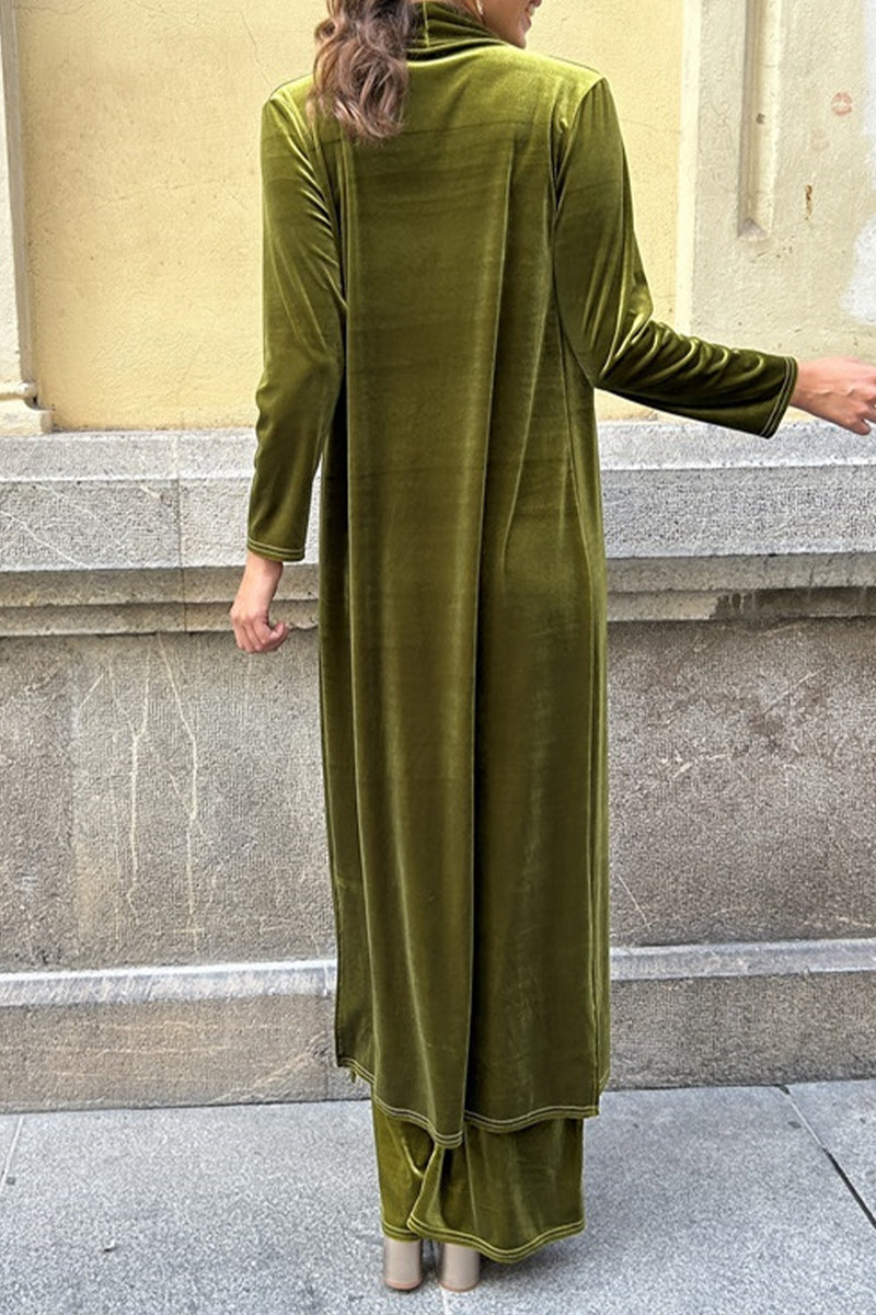 Isabel | Casual solid color cardigan with slit and long sleeves, two piece