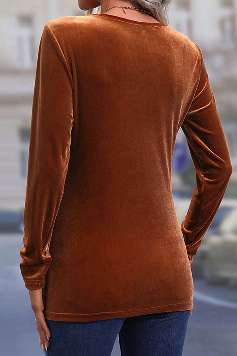 Jennifer | Elegant solid asymmetrical tops with slit and O-neck