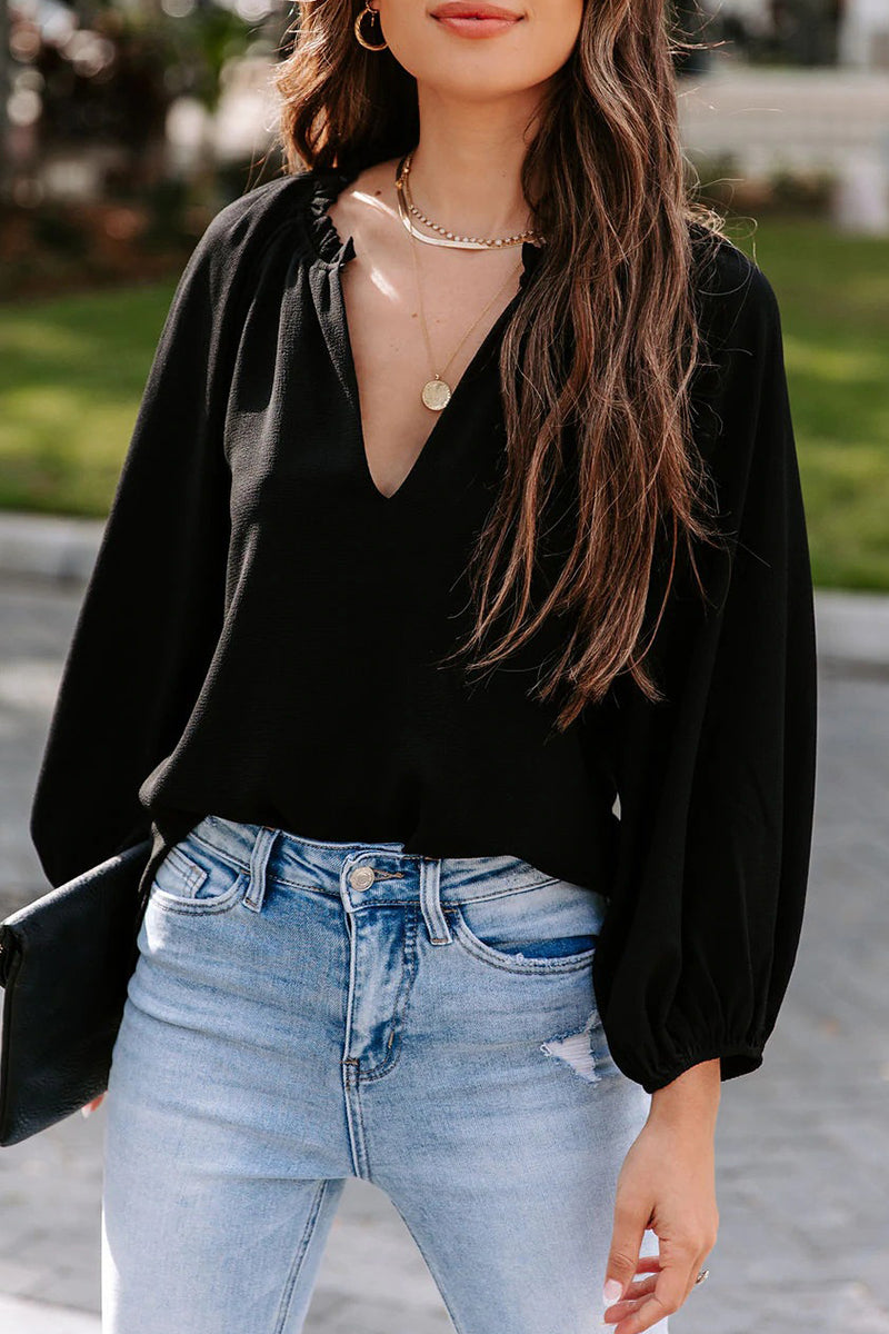 Jessica | Casual, simple, solid color V-neck blouses