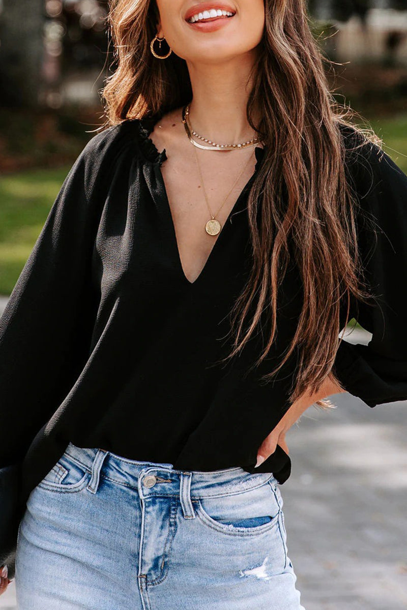 Jessica | Casual, simple, solid color V-neck blouses