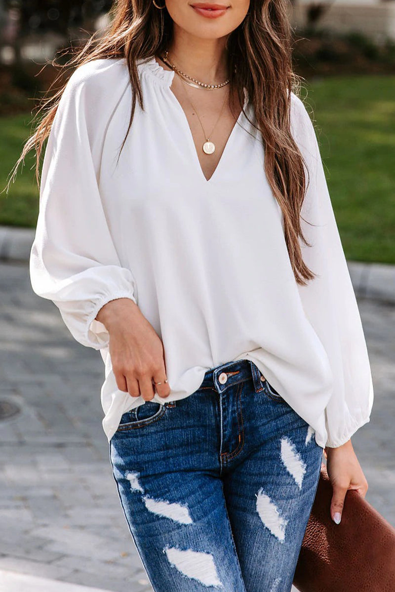 Jessica | Casual, simple, solid color V-neck blouses