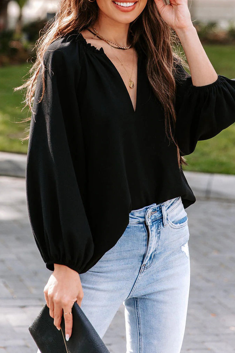 Jessica | Casual, simple, solid color V-neck blouses