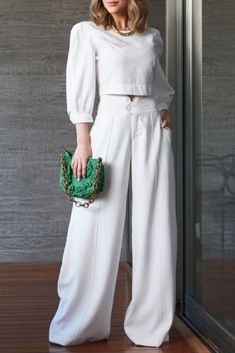 Karen | Elegant, plain two-piece suit with an O-neck and long sleeves