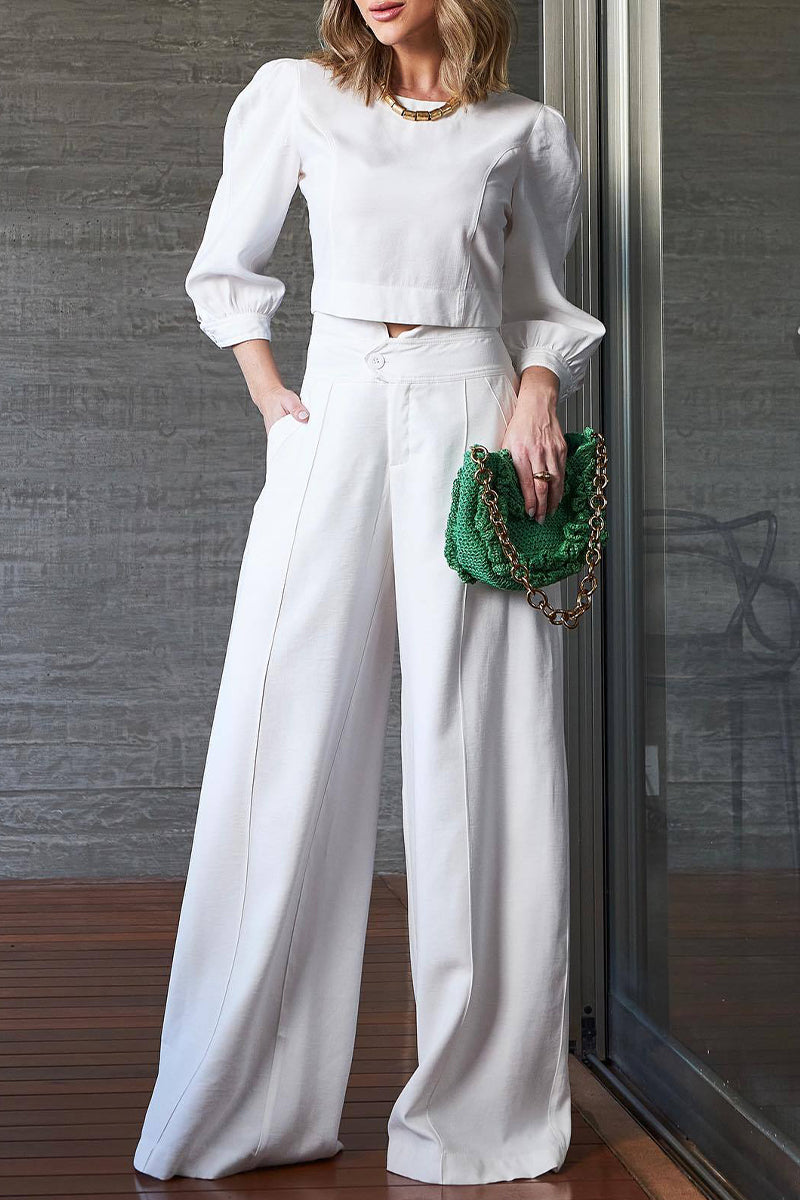 Karen | Elegant, plain two-piece suit with an O-neck and long sleeves