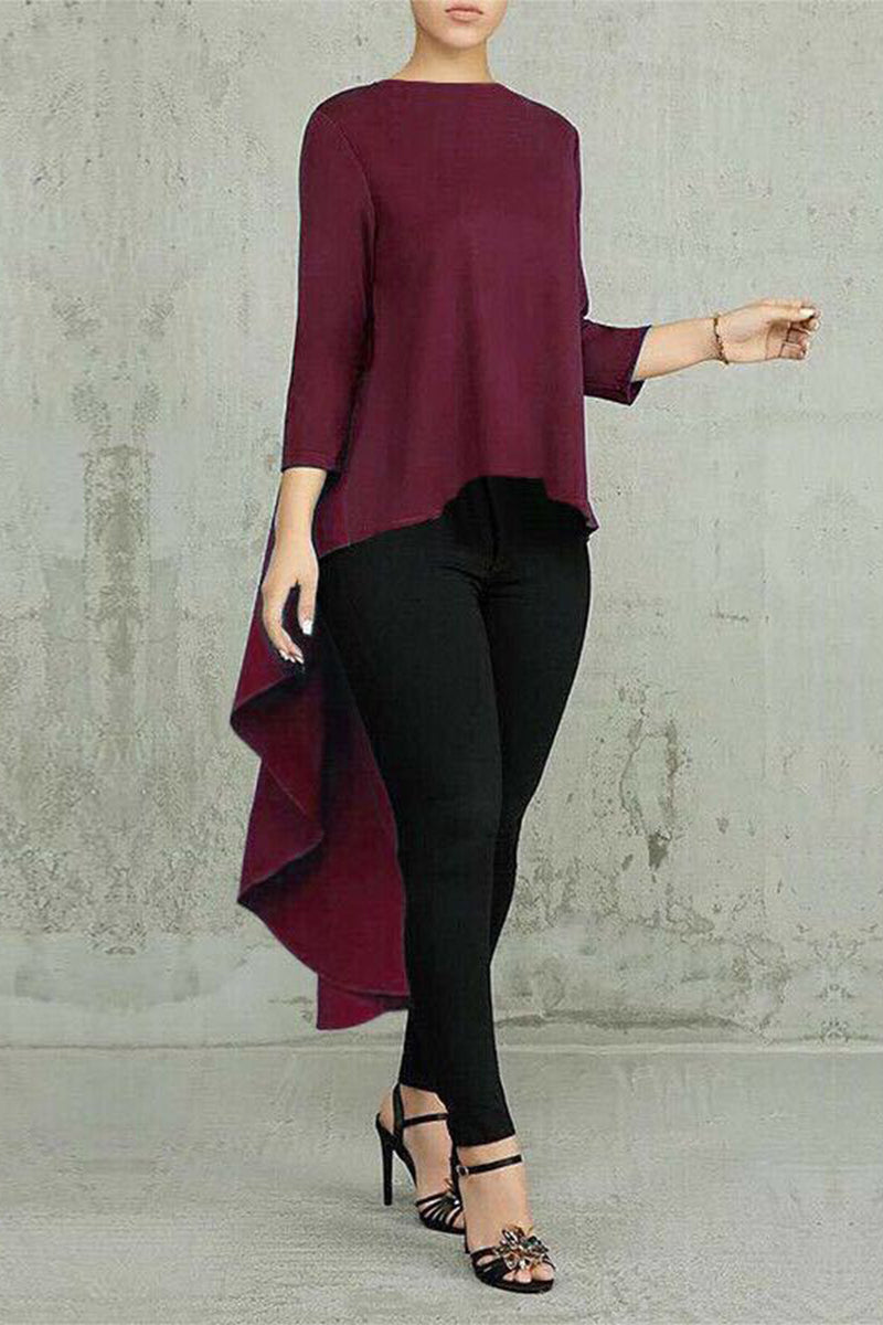 Leila | Casual, simple, solid, asymmetrical O-neck tops