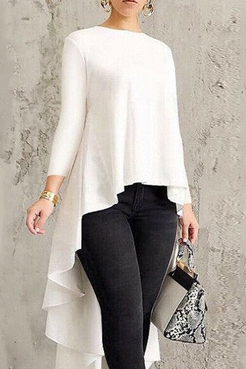 Leila | Casual, simple, solid, asymmetrical O-neck tops