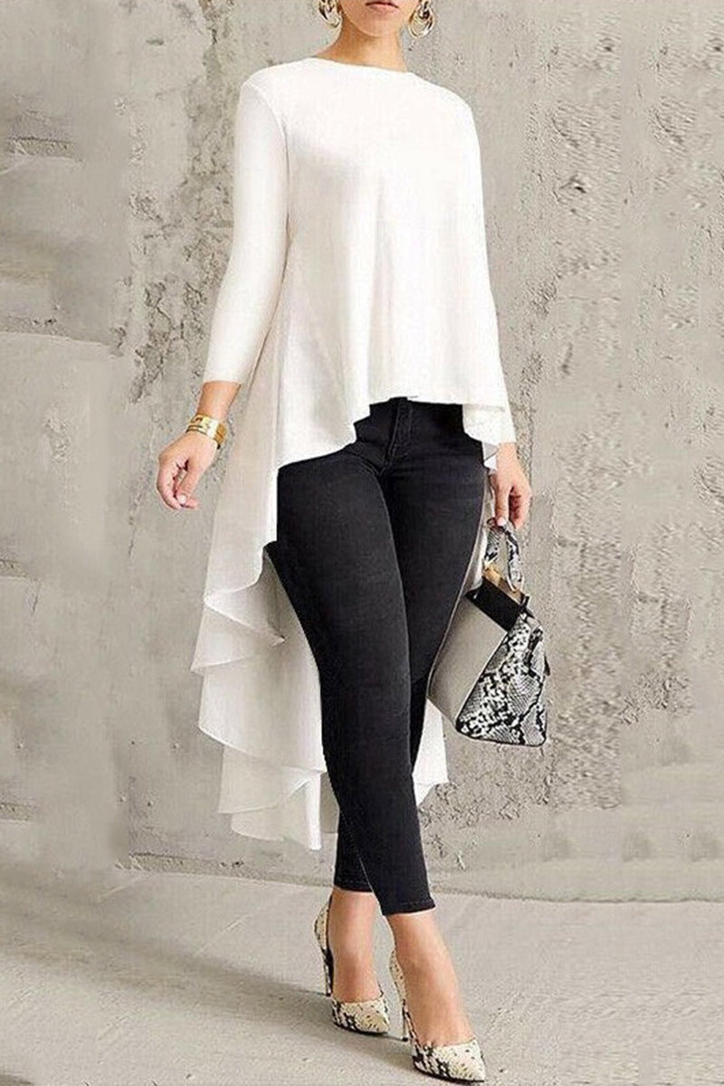 Leila | Casual, simple, solid, asymmetrical O-neck tops