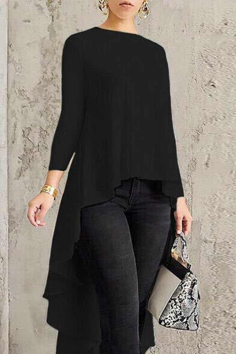 Leila | Casual, simple, solid, asymmetrical O-neck tops