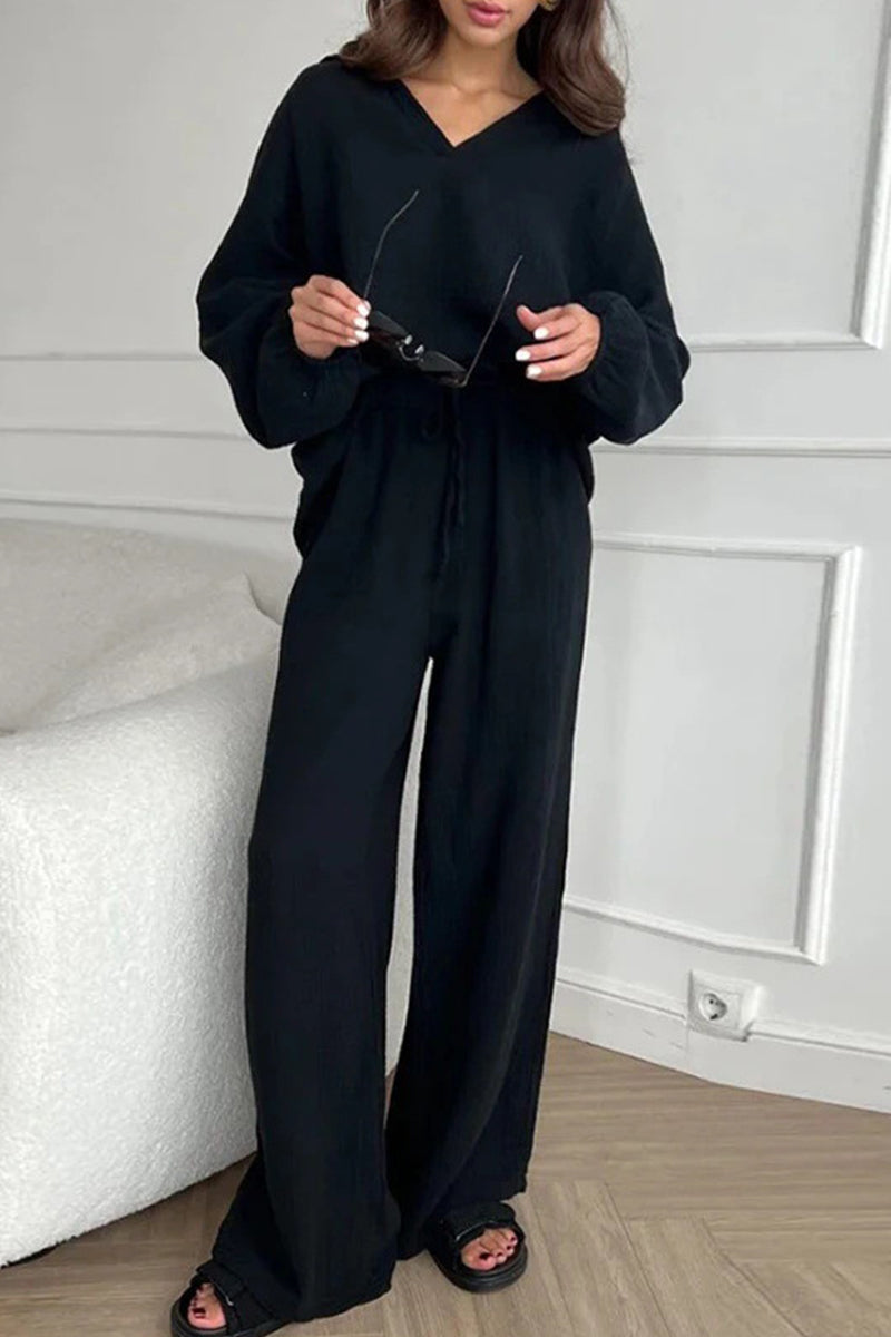 Alba | Casual simplicity, solid frenulum turn-down collar, long sleeves, two-piece