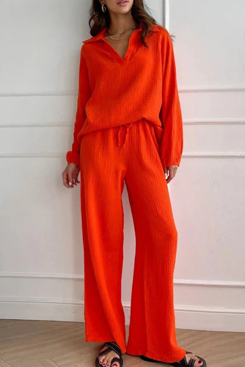 Alba | Casual simplicity, solid frenulum turn-down collar, long sleeves, two-piece