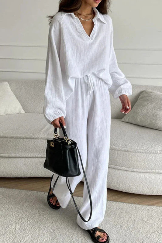 Alba | Casual simplicity, solid frenulum turn-down collar, long sleeves, two-piece