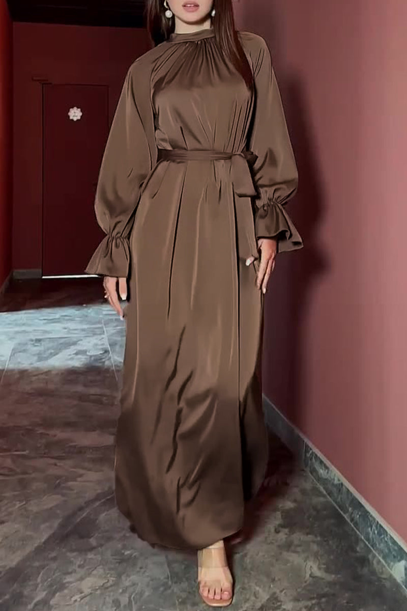 Ainhoa | Elegant solid color bandage dresses with half turtleneck and A-line