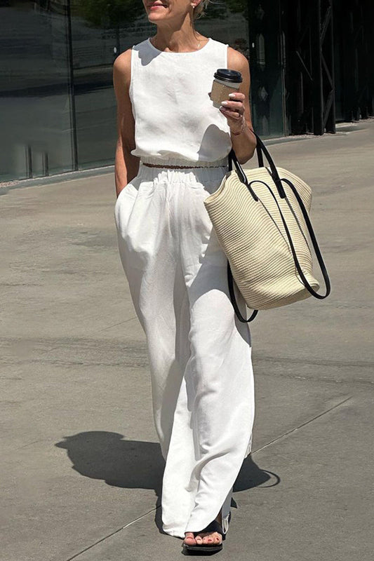Alina | Casual simplicity, solid pocket, slit, O-neck, sleeveless, two-piece