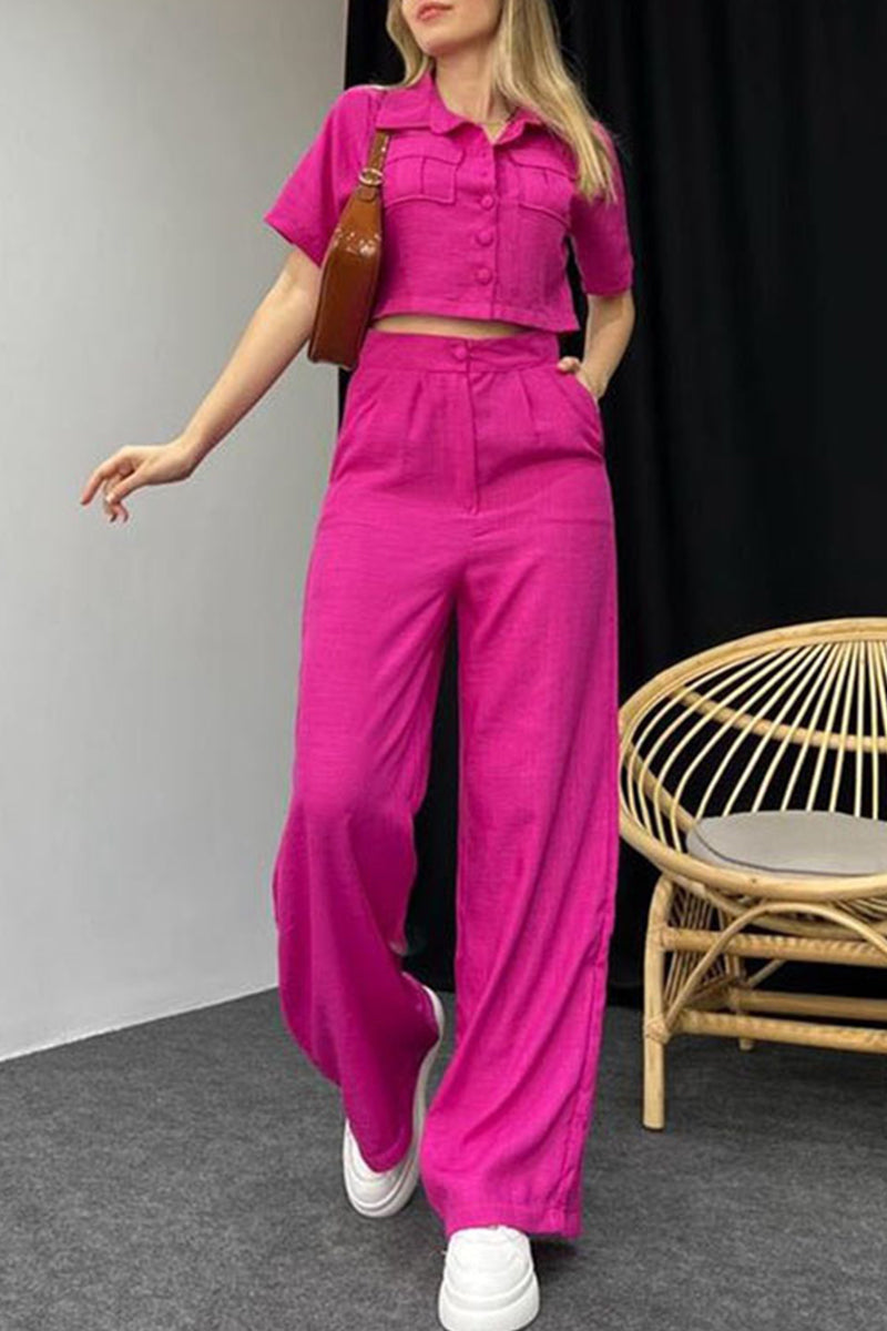 Lea® | Elegant Short-Sleeved Button-Down Blouse And Wide-Leg Pants