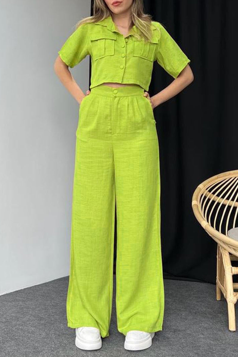 Lea® | Elegant Short-Sleeved Button-Down Blouse And Wide-Leg Pants
