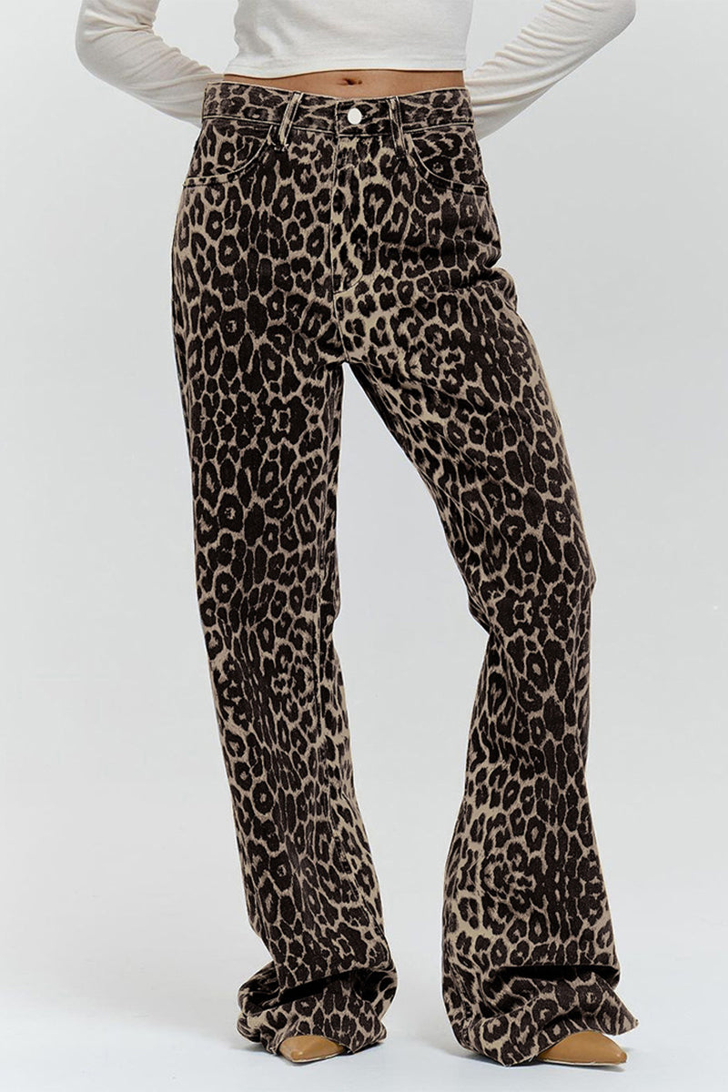 Amparo | Street print leopard buttons loose mid-rise straight full printed pants