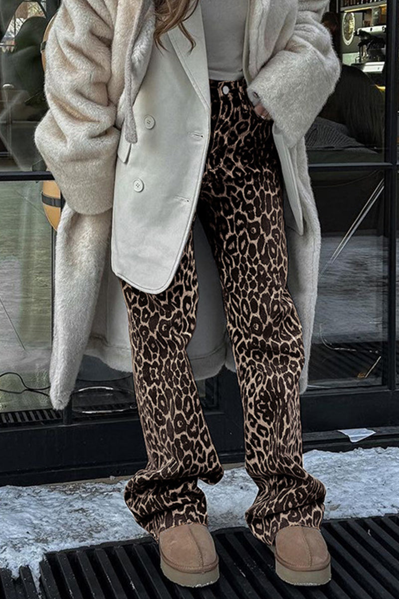 Amparo | Street print leopard buttons loose mid-rise straight full printed pants