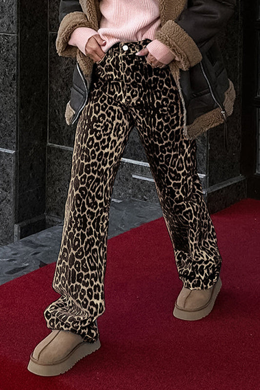 Amparo | Street print leopard buttons loose mid-rise straight full printed pants