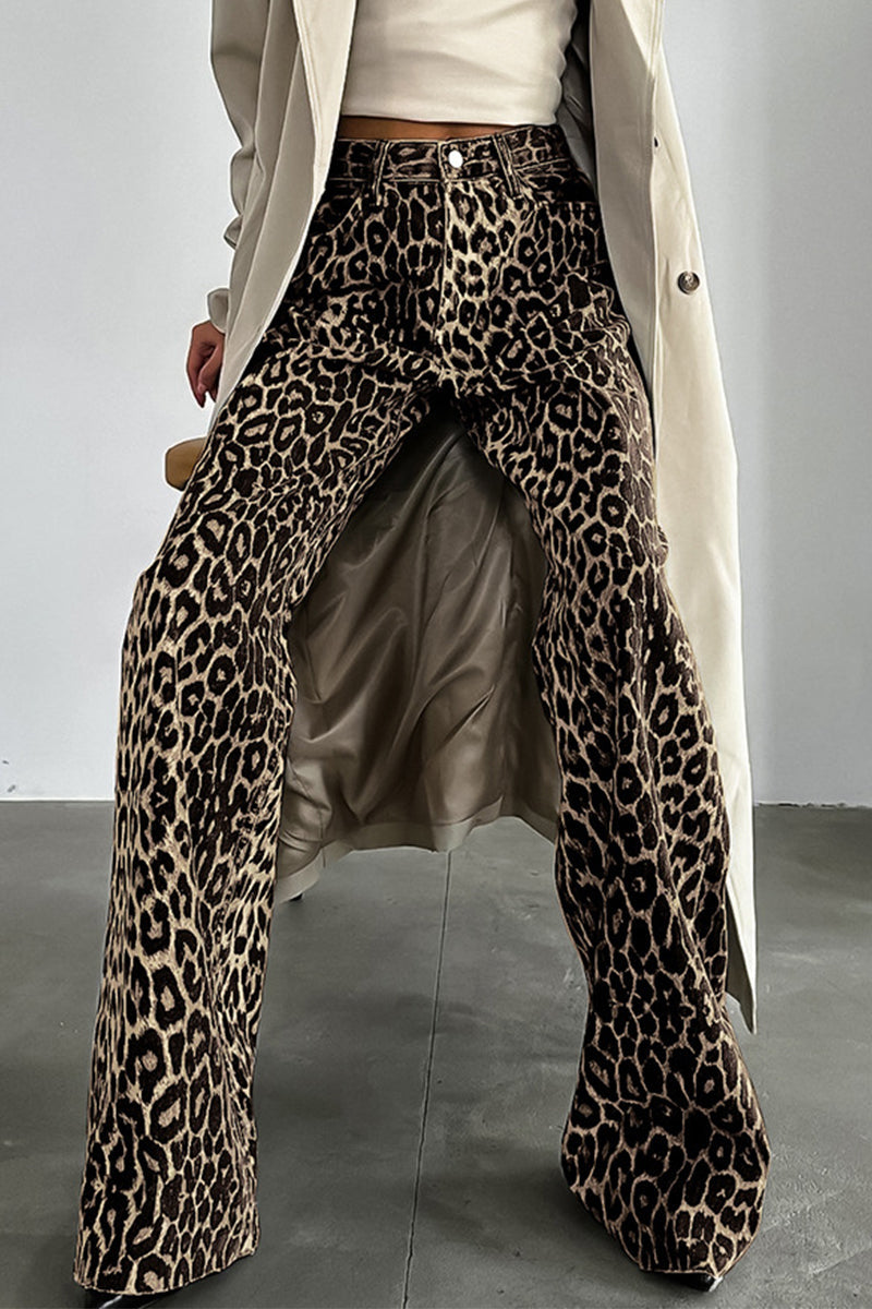 Amparo | Street print leopard buttons loose mid-rise straight full printed pants