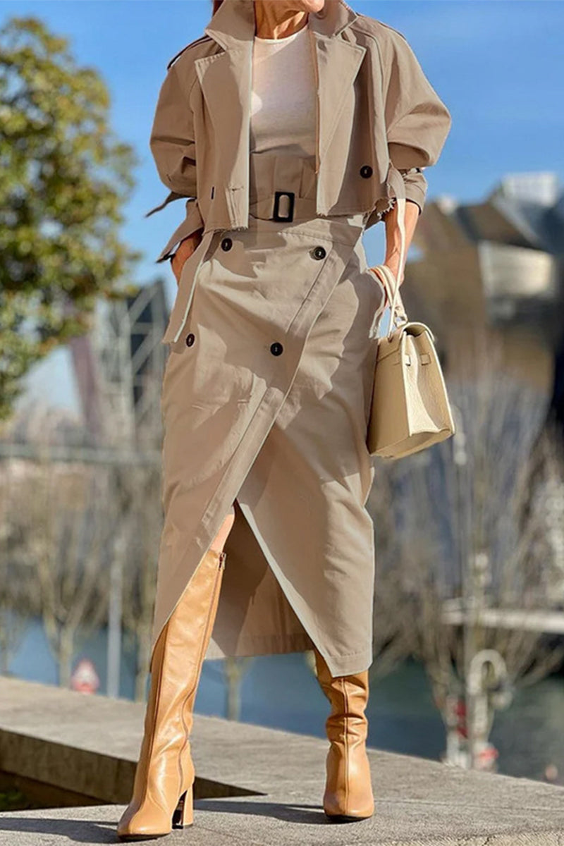 Penélope | British style, elegant, solid pocket buttons, turn-down collar, long sleeves, two piece