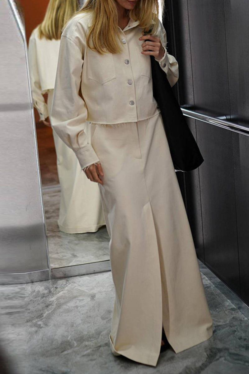 Anette | Casual, elegant, solid color, long-sleeved two-piece suit with pocket turn-down collar