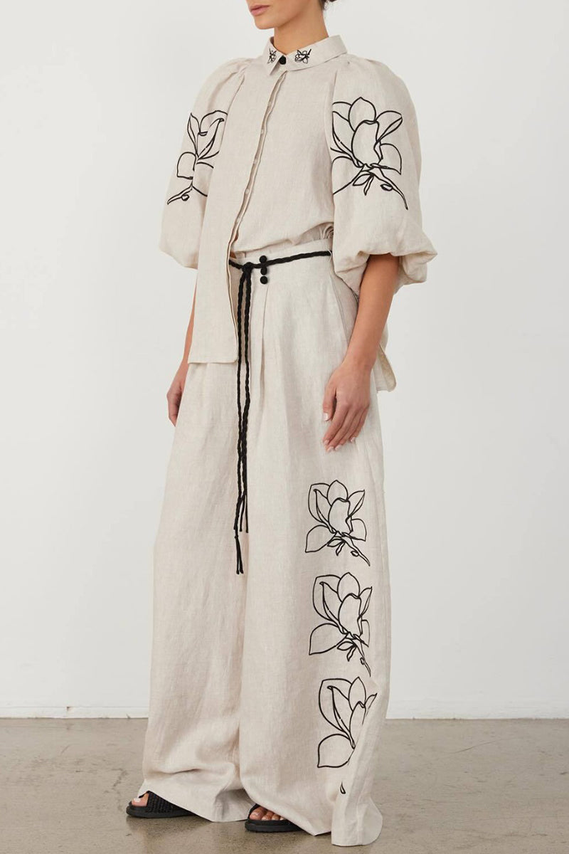 Angela | Casual vintage print, floral, pocket, frenulum, turn-down collar, half sleeve, two piece