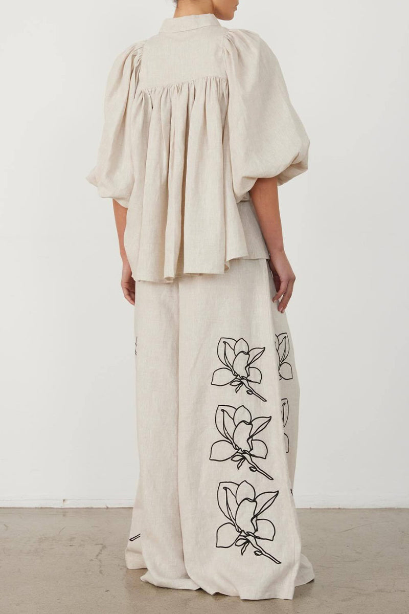 Angela | Casual vintage print, floral, pocket, frenulum, turn-down collar, half sleeve, two piece