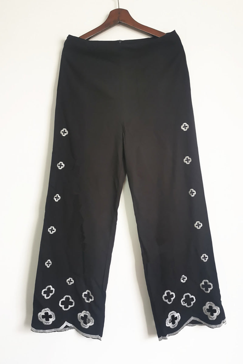 Ann | Casual solid hook flower, hollow out turn-down collar, long sleeves, two-piece