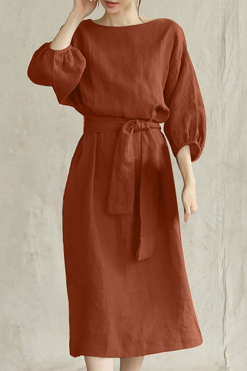 Beatrice® | Casual Half Sleeve Tie Waist Midi Dress
