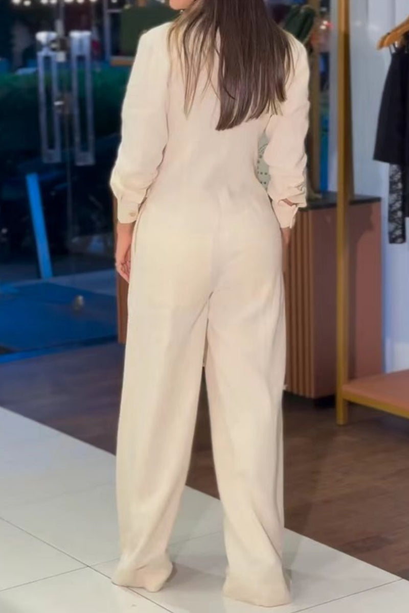 Annemarie | Casual solid color regular jumpsuits with turn-down collar and pockets
