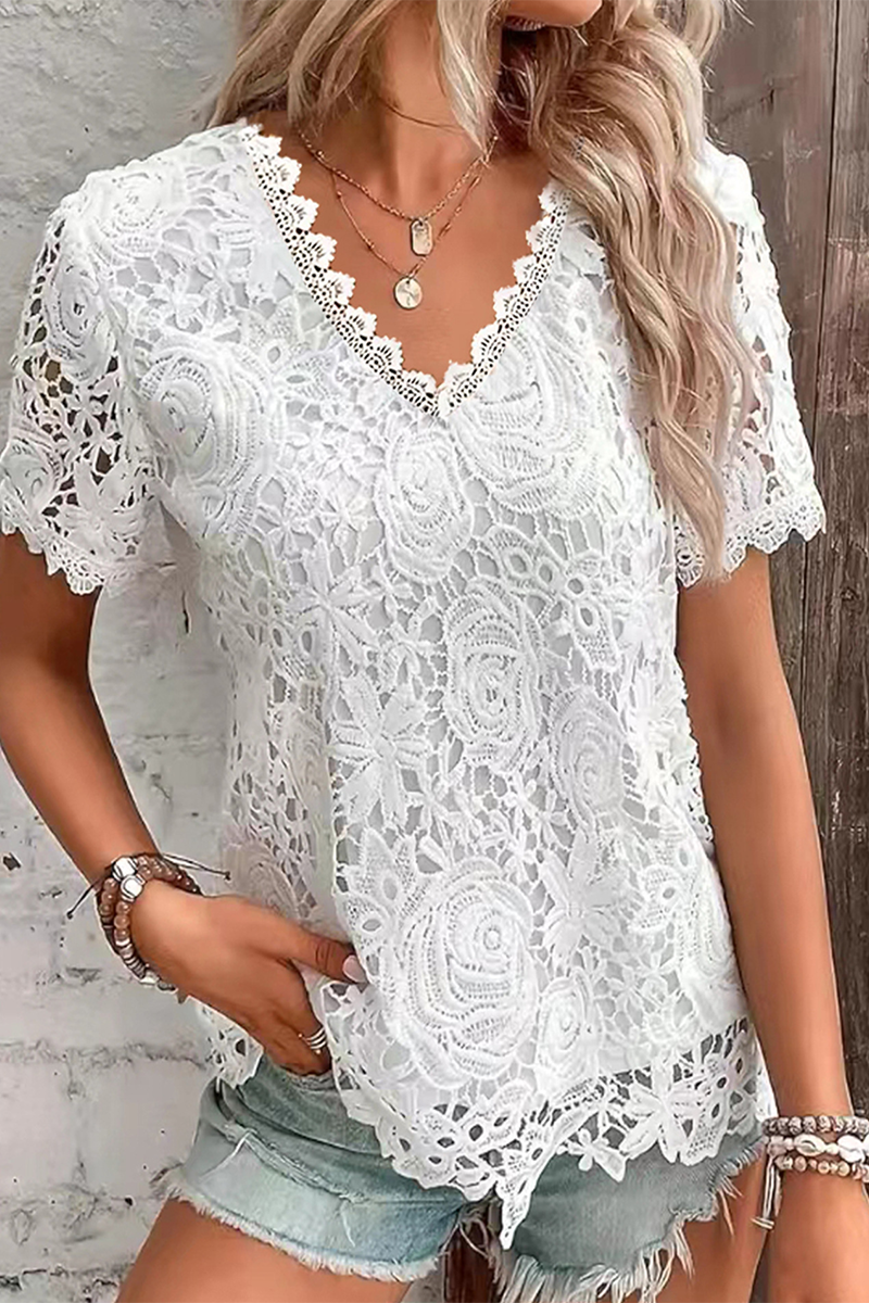Zaira® | Elegant Floral Lace V-Neck Blouse