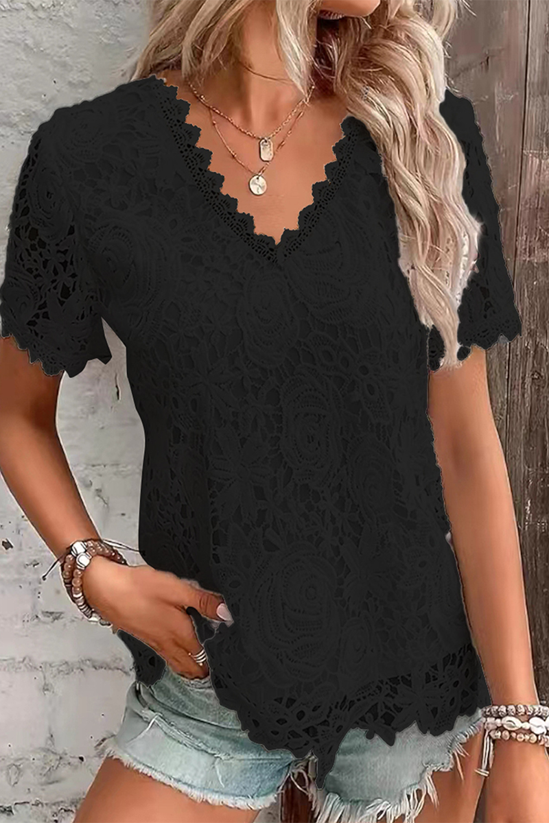 Zaira® | Elegant Floral Lace V-Neck Blouse