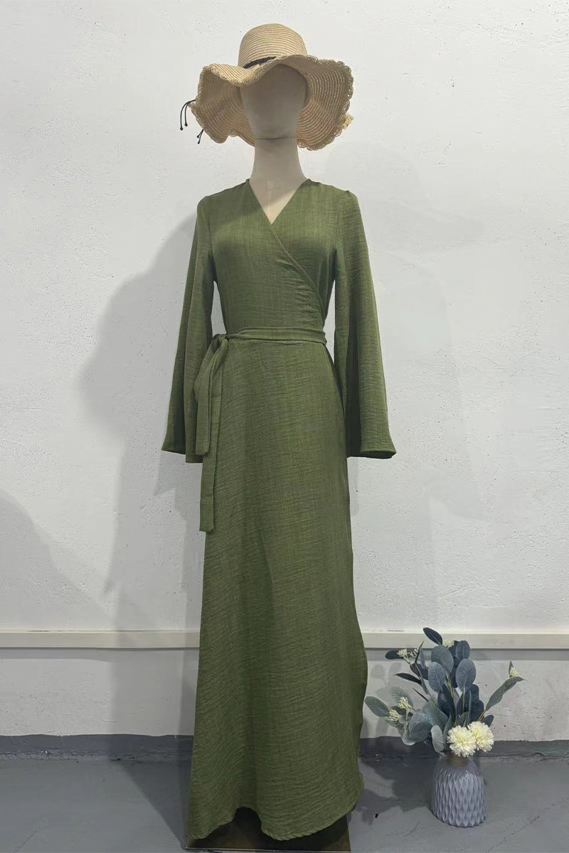 Annette | Casual V-neck lace-up solid color A-line dresses for everyday wear