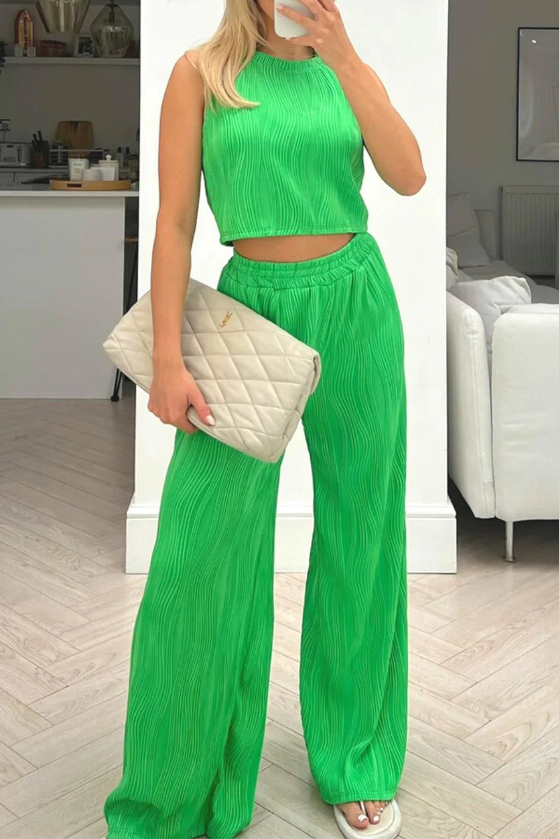 Leila® | Elegant Sleeveless Top And High-Waisted Pants Set