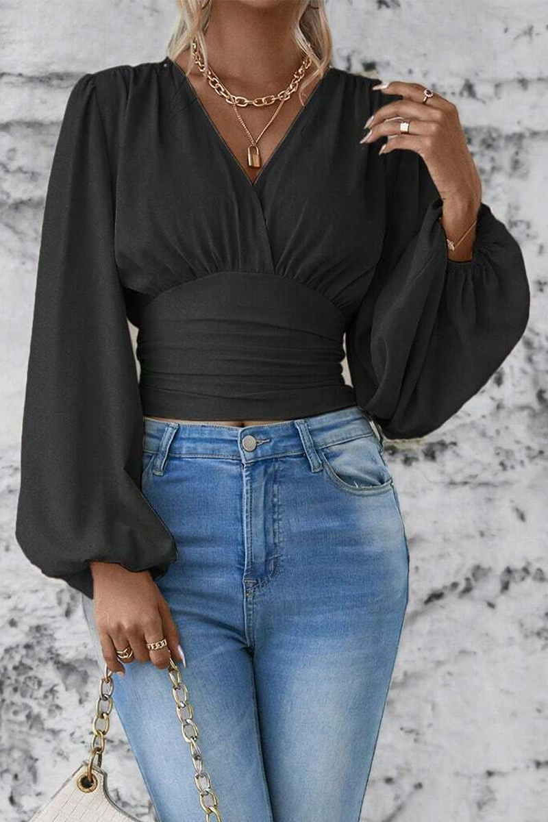 Eugenia® | Stylish V-Neck Blouse With Long Flared Sleeves
