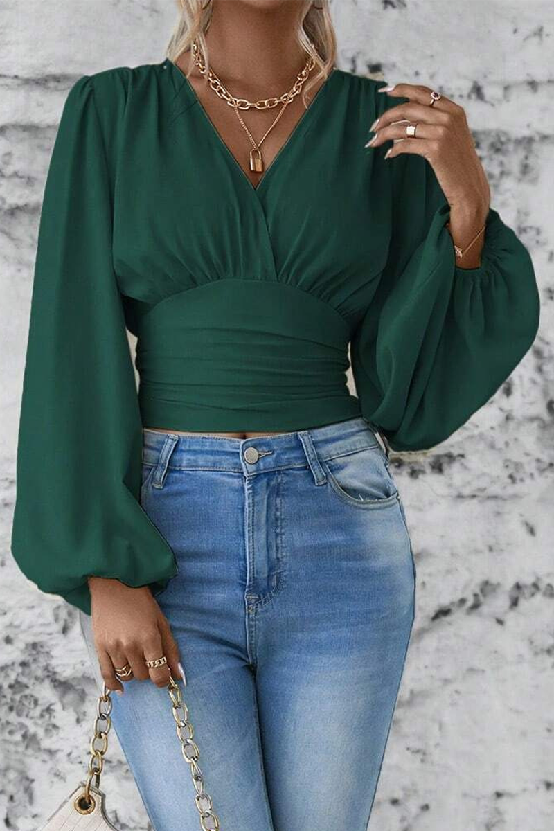 Eugenia® | Stylish V-Neck Blouse With Long Flared Sleeves