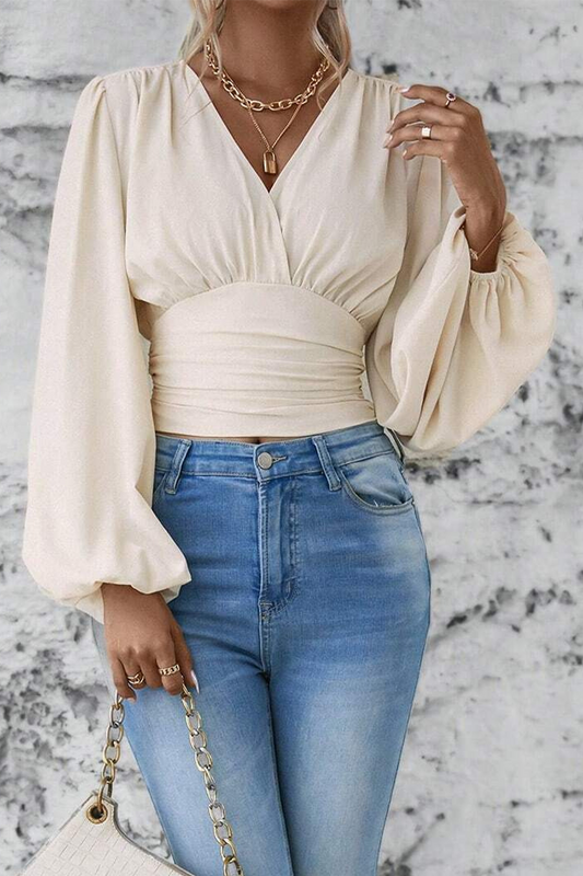 Eugenia® | Stylish V-Neck Blouse With Long Flared Sleeves
