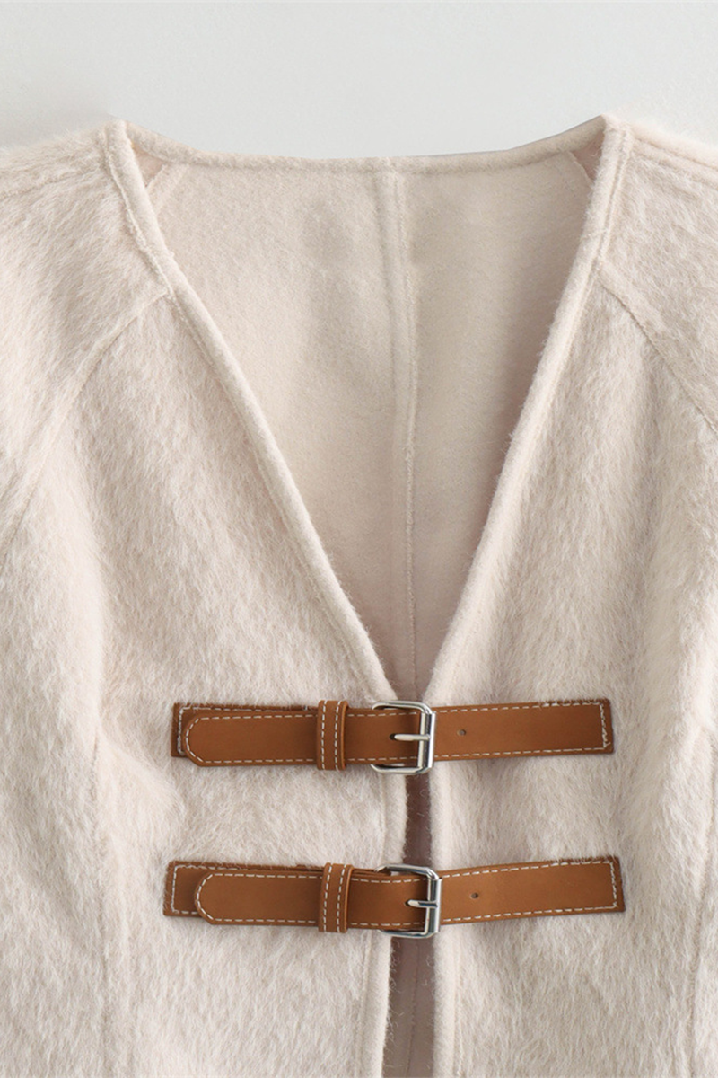 Ariadna | Casual solid color patchwork V-neck outerwear