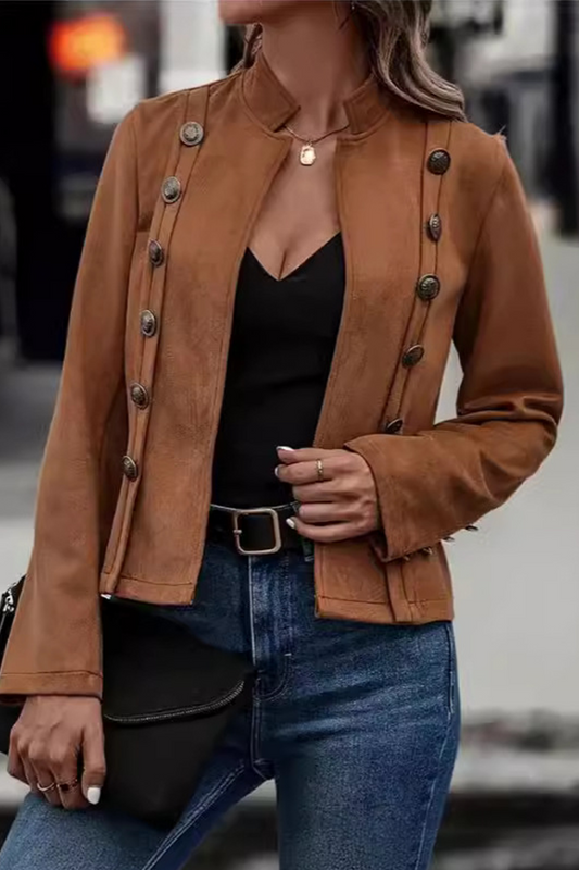 Augusta | Casual Street Solid Color Buttons Patchwork Half A Turtleneck Outerwear