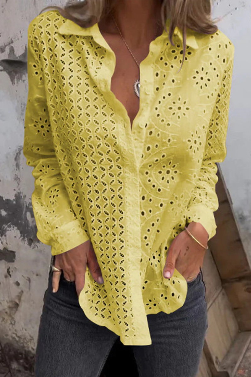 Beate | Casual plain blouses with a hollow turn-down collar